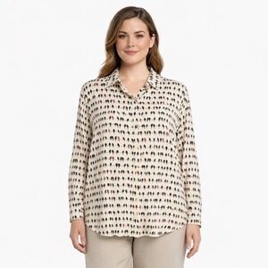 Jane and‎ Delancey Women's 1X Bird Print Button Down Shirt Rayon Top Blouse